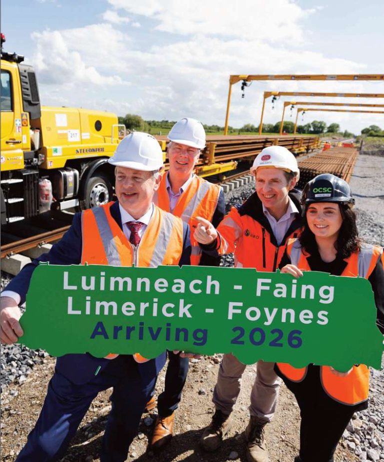 FOYNES LIMERICK RAIL FREIGHT LINE PROJECT MARKS MAJOR MILESTONE AS NEW TRACK LAYING BEGINS